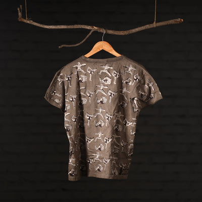 Brown - Bindaas Natural Dyed Art Block Print Round Neck T-shirt in Pure Cotton