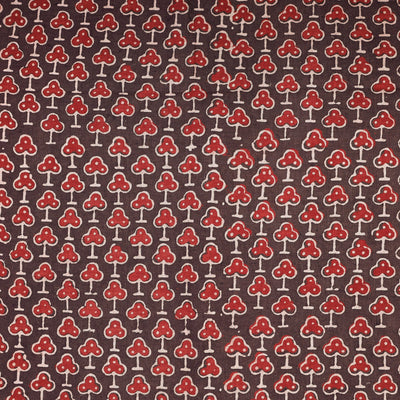Brown - Red Clover Leaf Booti Ajrakh Hand Block Printed Natural Dyed Cotton Fabric