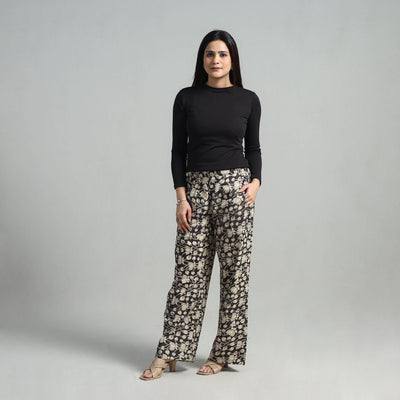 Black - Block Printed Cotton Pedana Kalamkari Palazzo 02