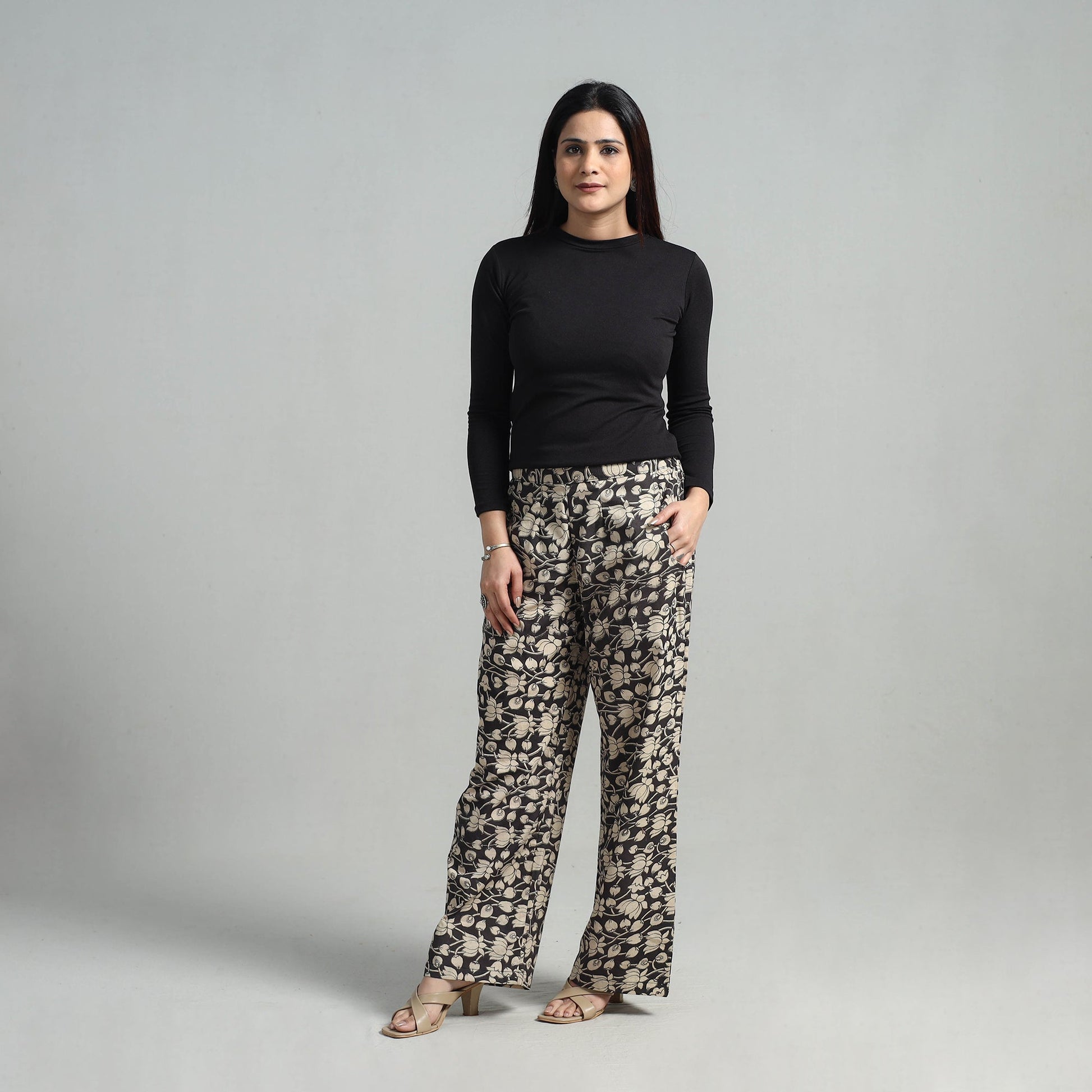 Black - Block Printed Cotton Pedana Kalamkari Palazzo 02