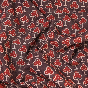 Brown - Red Clover Leaf Booti Ajrakh Hand Block Printed Natural Dyed Cotton Fabric