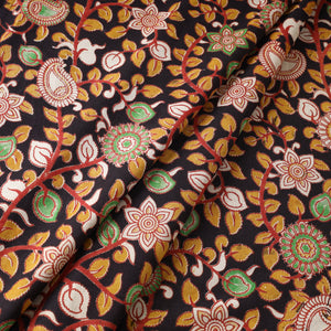 Black - Kalamkari Printed Cotton Fabric