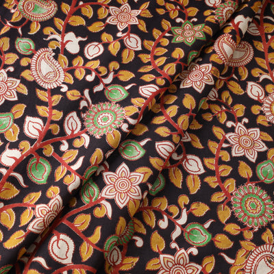 Black - Kalamkari Printed Cotton Fabric