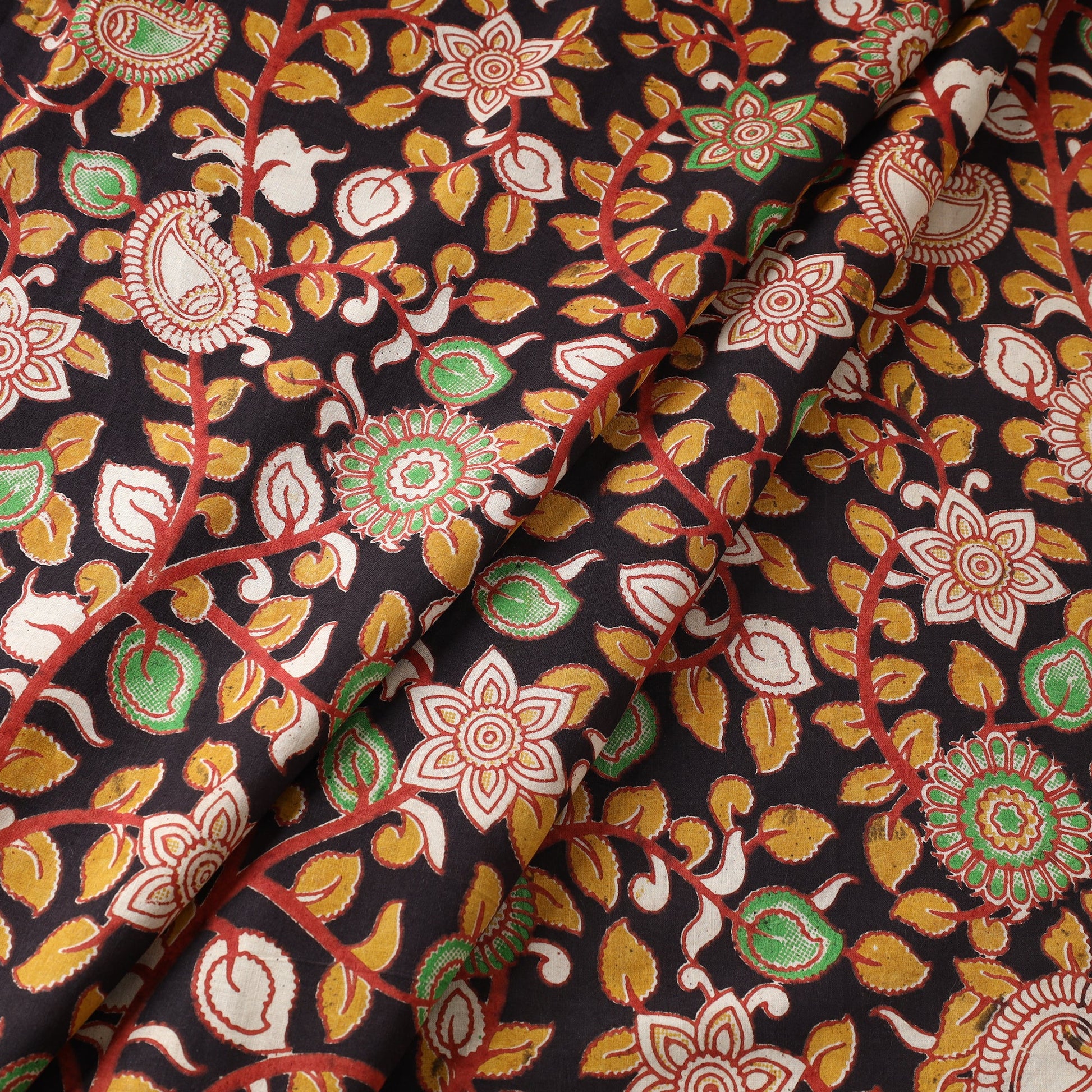 Black - Kalamkari Printed Cotton Fabric