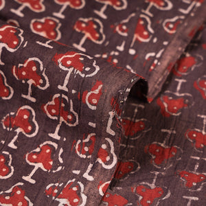 Brown - Red Clover Leaf Booti Ajrakh Hand Block Printed Natural Dyed Cotton Fabric