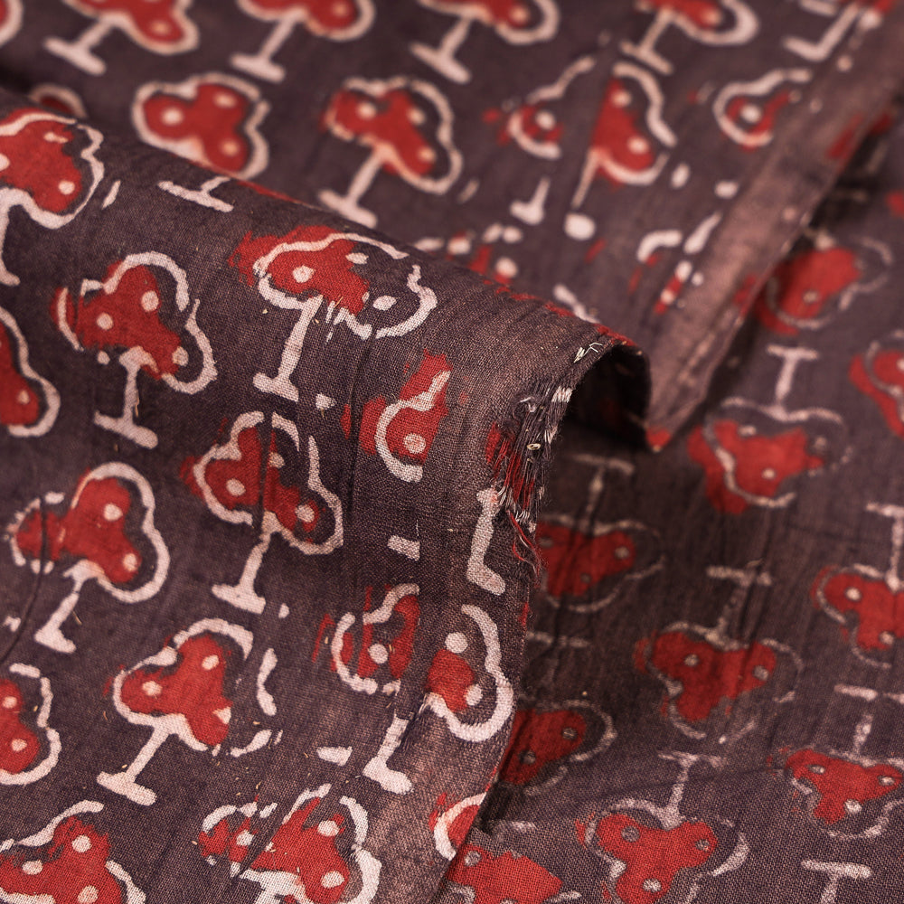 Brown - Red Clover Leaf Booti Ajrakh Hand Block Printed Natural Dyed Cotton Fabric
