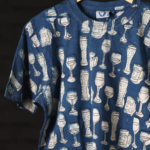 Blue - Bindaas Block Art Printed Cotton Round Neck T-shirt
