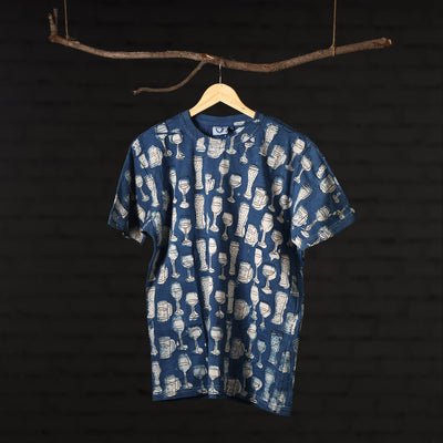 Blue - Bindaas Block Art Printed Cotton Round Neck T-shirt