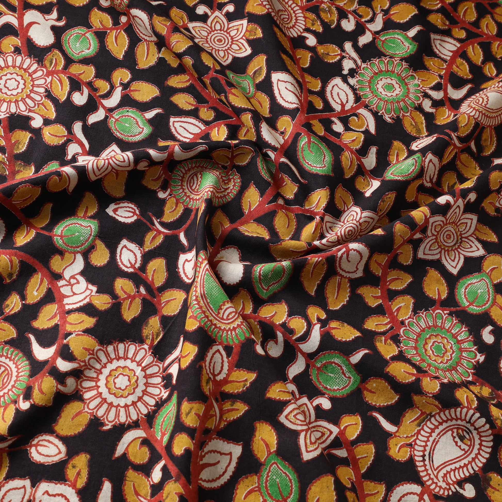 Black - Kalamkari Printed Cotton Fabric