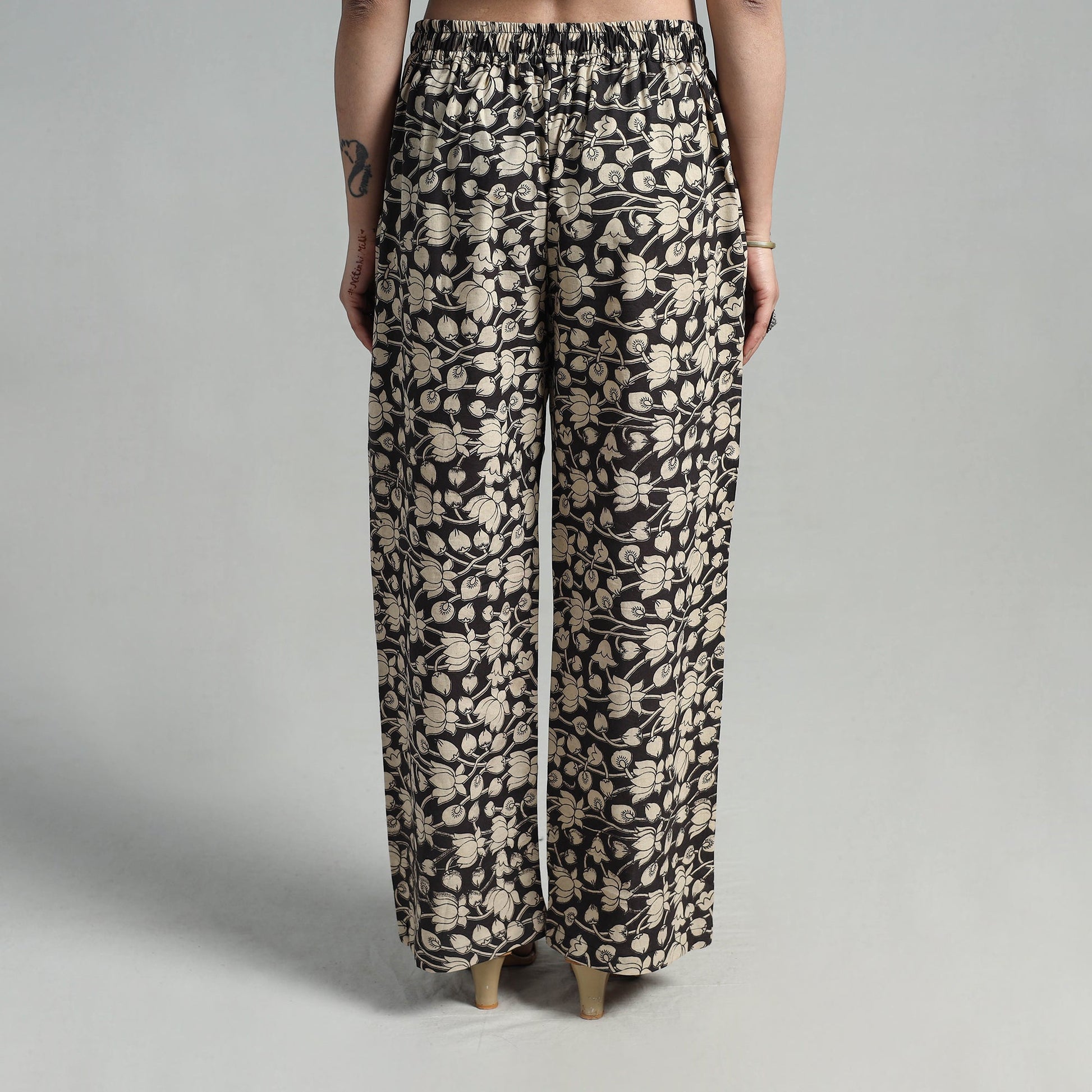 Black - Block Printed Cotton Pedana Kalamkari Palazzo 02