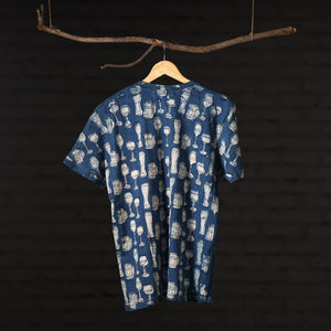Blue - Bindaas Block Art Printed Cotton Round Neck T-shirt
