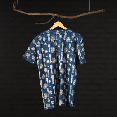Blue - Bindaas Block Art Printed Cotton Round Neck T-shirt