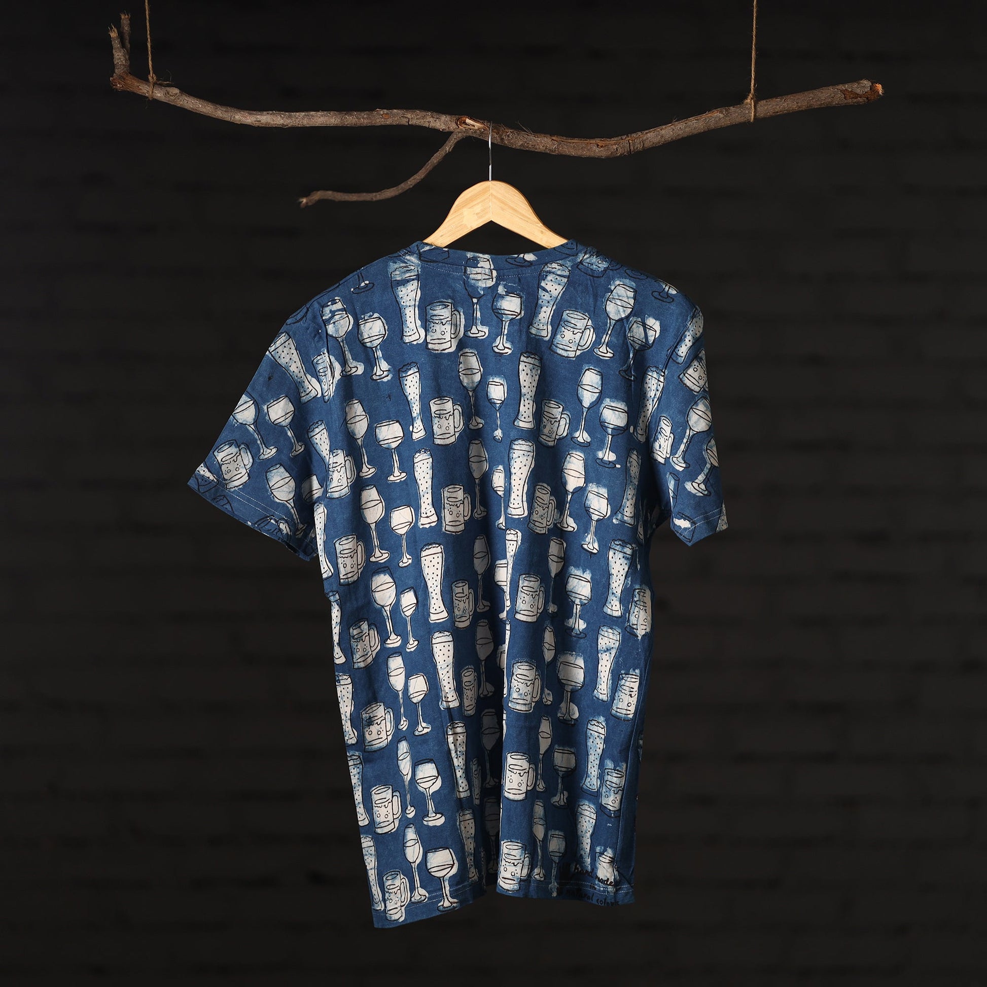 Blue - Bindaas Block Art Printed Cotton Round Neck T-shirt