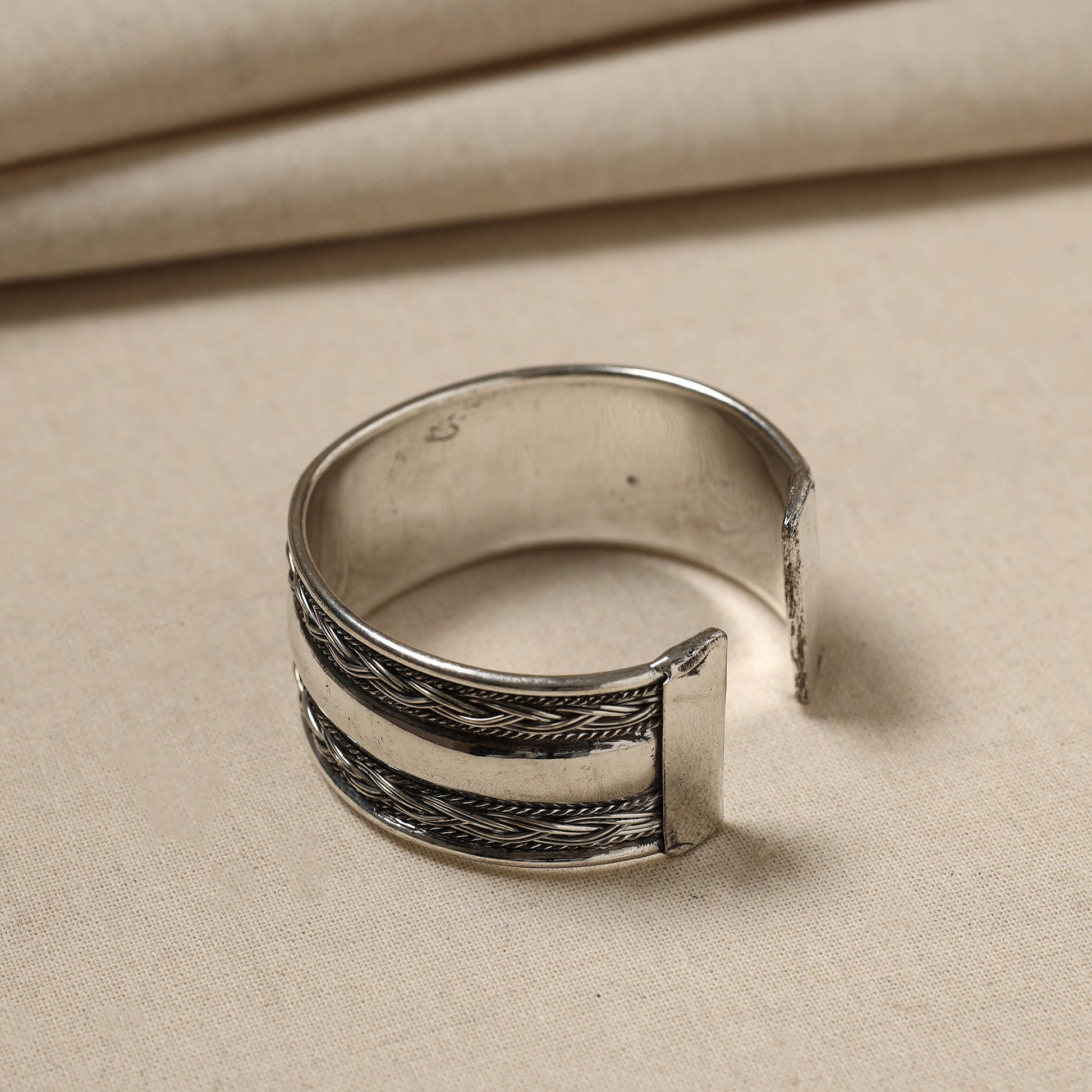 Antique Finish Oxidised German Silver Bangle / Cuff Bracelet (Adjustable)