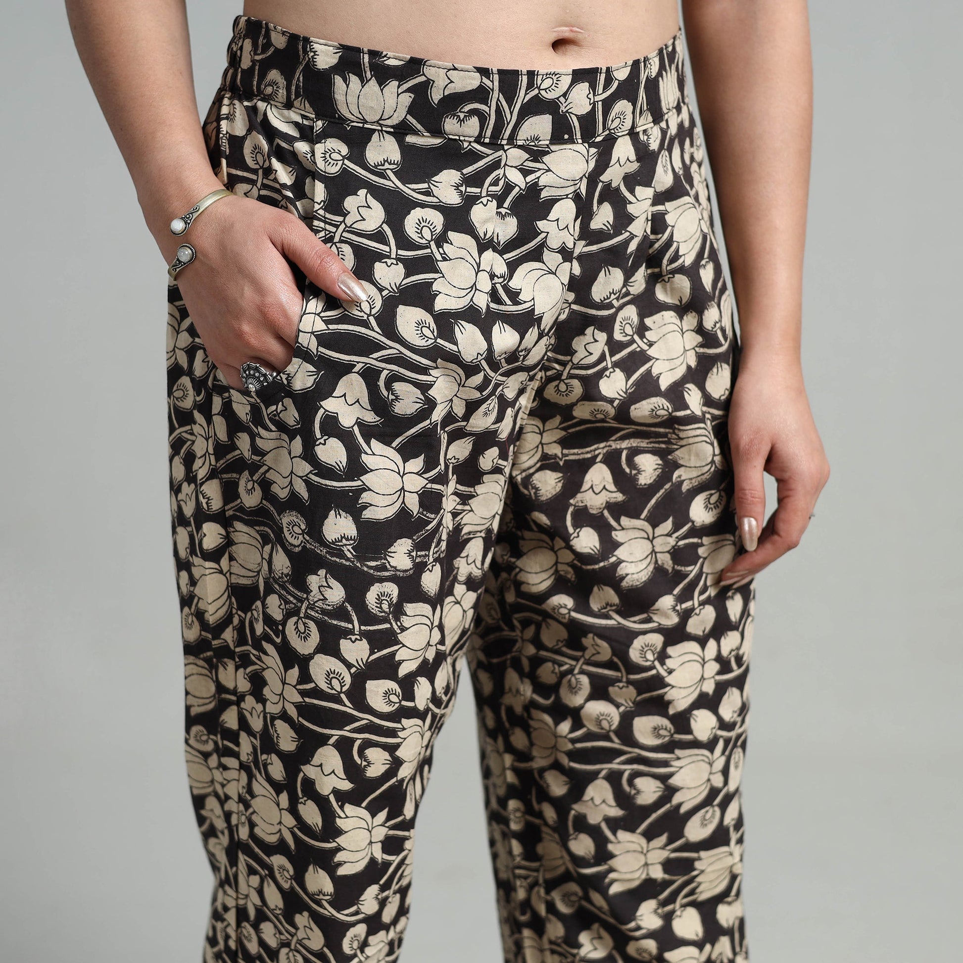 Black - Block Printed Cotton Pedana Kalamkari Palazzo 02