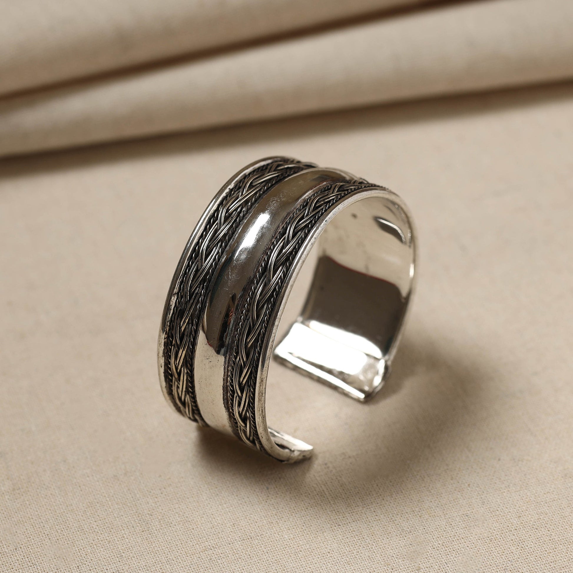 Antique Finish Oxidised German Silver Bangle / Cuff Bracelet (Adjustable)