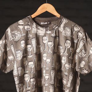 Brown - Bindaas Block Art Prints Natural Dyed Cotton Unisex Round Neck T-shirt