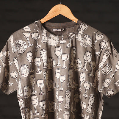 Brown - Bindaas Block Art Prints Natural Dyed Cotton Unisex Round Neck T-shirt
