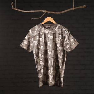 Brown - Bindaas Block Art Prints Natural Dyed Cotton Unisex Round Neck T-shirt