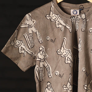Brown - Bindaas Block Art Prints Natural Dyed Cotton Round Neck T-shirt