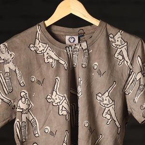 Brown - Bindaas Block Art Prints Natural Dyed Cotton Round Neck T-shirt