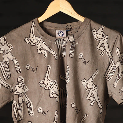 Brown - Bindaas Block Art Prints Natural Dyed Cotton Round Neck T-shirt