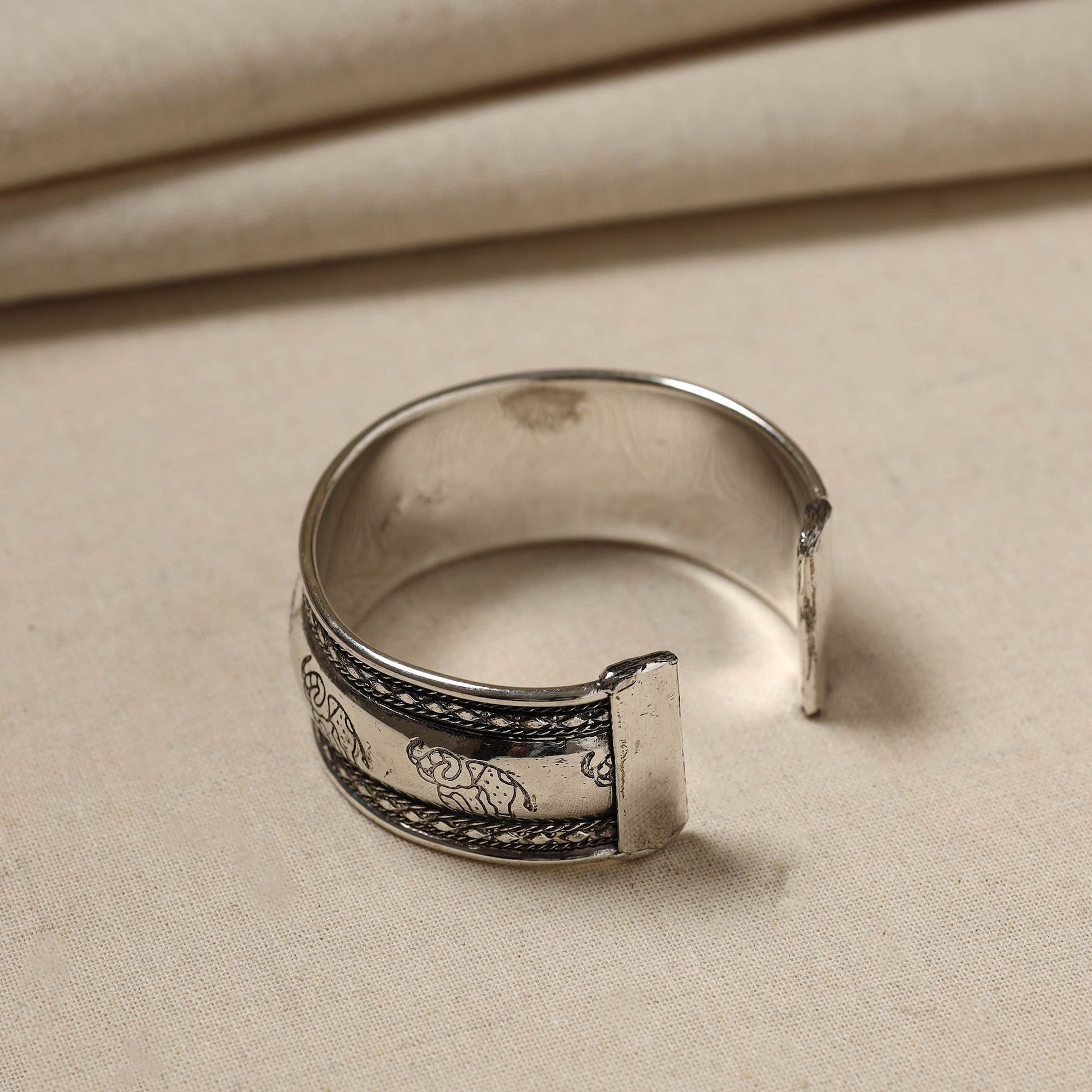 Antique Finish Oxidised German Silver Bangle / Cuff Bracelet (Adjustable)