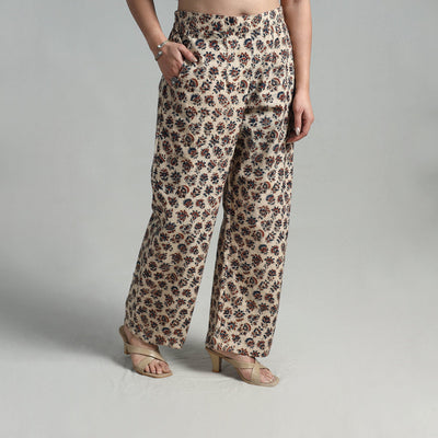 Beige - Block Printed Cotton Pedana Kalamkari Palazzo 01