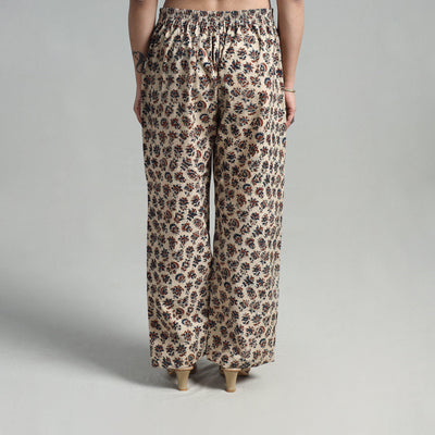 Beige - Block Printed Cotton Pedana Kalamkari Palazzo 01