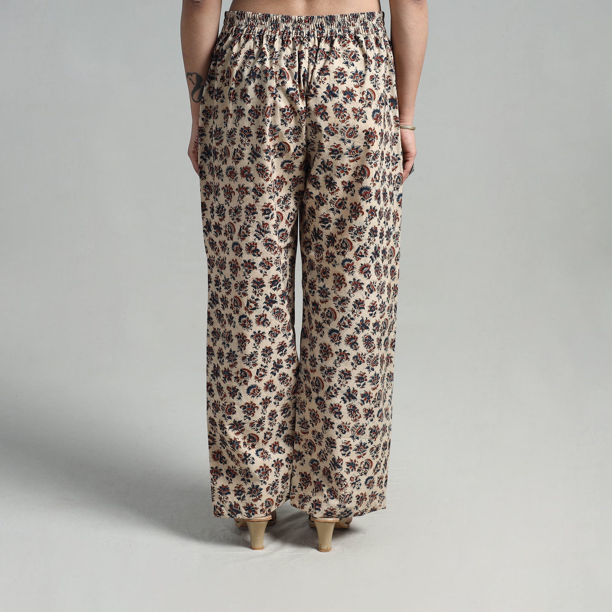 Beige - Block Printed Cotton Pedana Kalamkari Palazzo 01