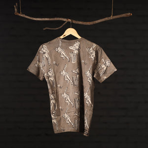 Brown - Bindaas Block Art Prints Natural Dyed Cotton Round Neck T-shirt
