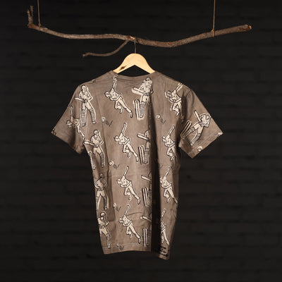 Brown - Bindaas Block Art Prints Natural Dyed Cotton Round Neck T-shirt
