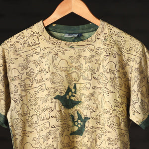 Beige - Bindaas Natural Dyed Art Block Print Round Neck T-shirt in Pure Cotton