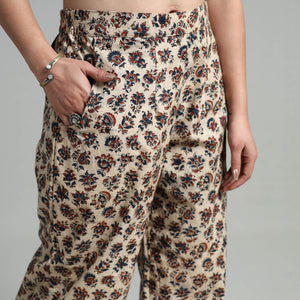 Beige - Block Printed Cotton Pedana Kalamkari Palazzo 01