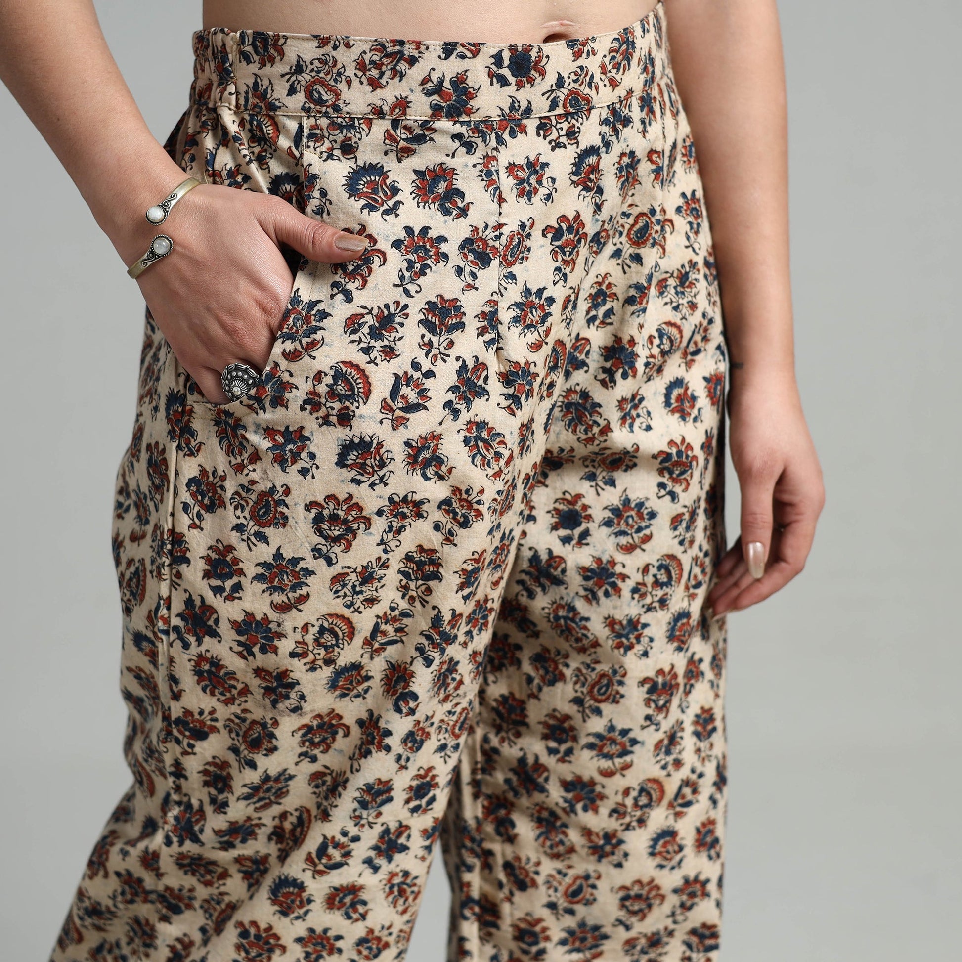 Beige - Block Printed Cotton Pedana Kalamkari Palazzo 01