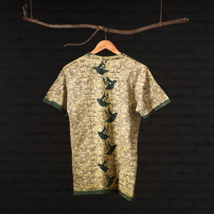 Beige - Bindaas Natural Dyed Art Block Print Round Neck T-shirt in Pure Cotton