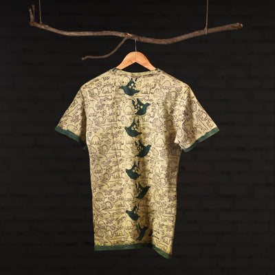 Beige - Bindaas Natural Dyed Art Block Print Round Neck T-shirt in Pure Cotton