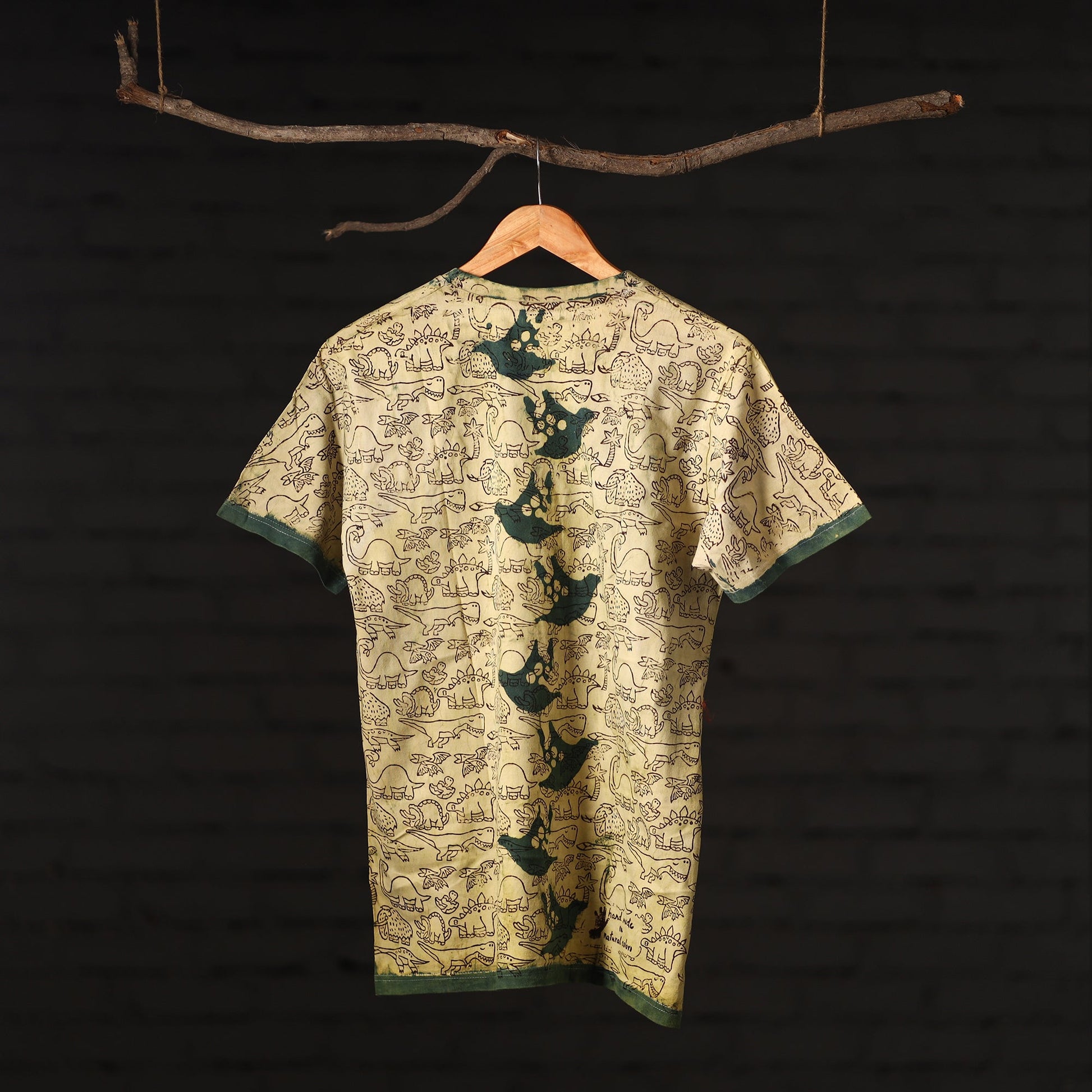Beige - Bindaas Natural Dyed Art Block Print Round Neck T-shirt in Pure Cotton