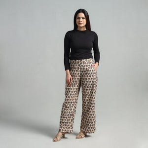 Beige - Block Printed Cotton Pedana Kalamkari Palazzo 01