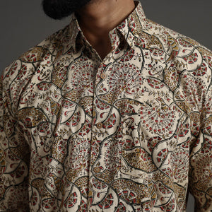 Beige - Pedana Kalamkari Block Print Cotton Men Full Sleeve Shirt