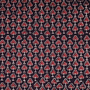 Black - Red Clubs Ajrakh Hand Block Printed Natural Dyed Cotton Fabric