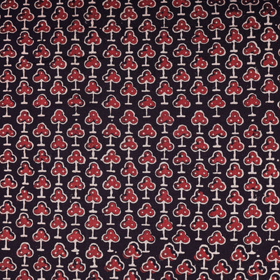 Black - Red Clubs Ajrakh Hand Block Printed Natural Dyed Cotton Fabric