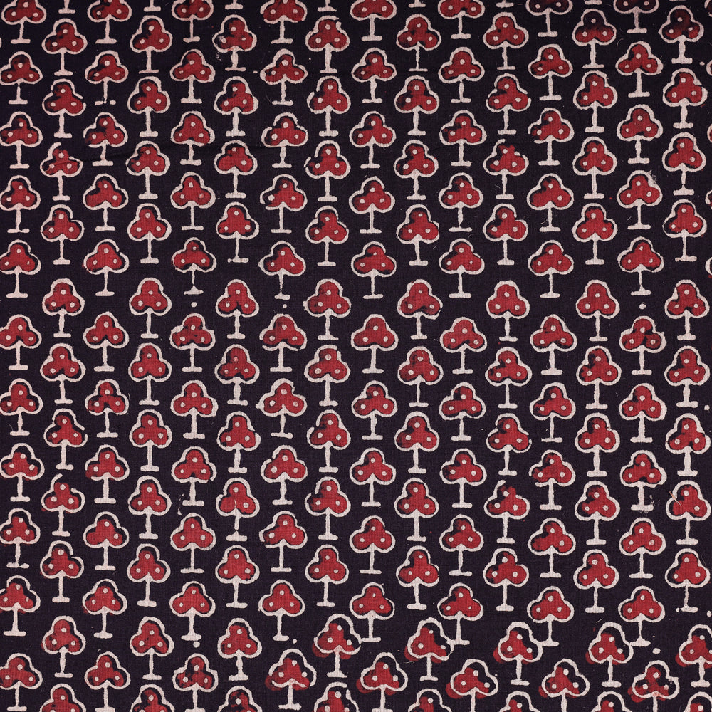 Black - Red Clubs Ajrakh Hand Block Printed Natural Dyed Cotton Fabric