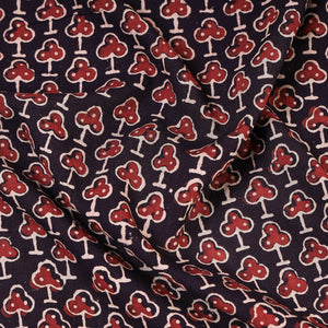 Black - Red Clubs Ajrakh Hand Block Printed Natural Dyed Cotton Fabric
