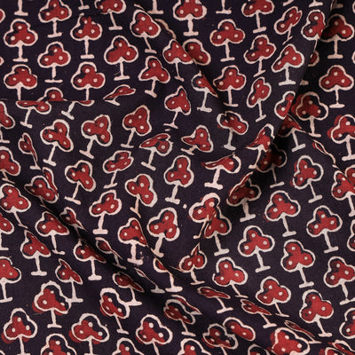Black - Red Clubs Ajrakh Hand Block Printed Natural Dyed Cotton Fabric