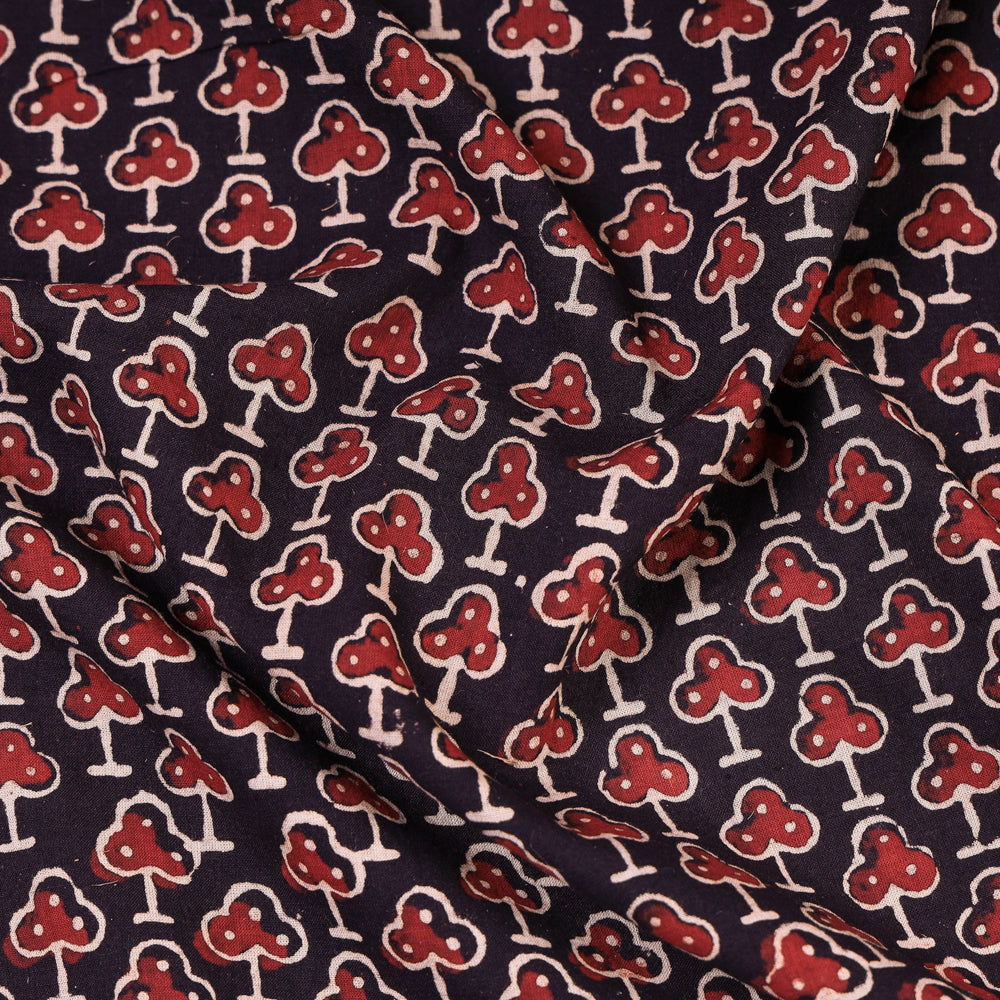 Black - Red Clubs Ajrakh Hand Block Printed Natural Dyed Cotton Fabric