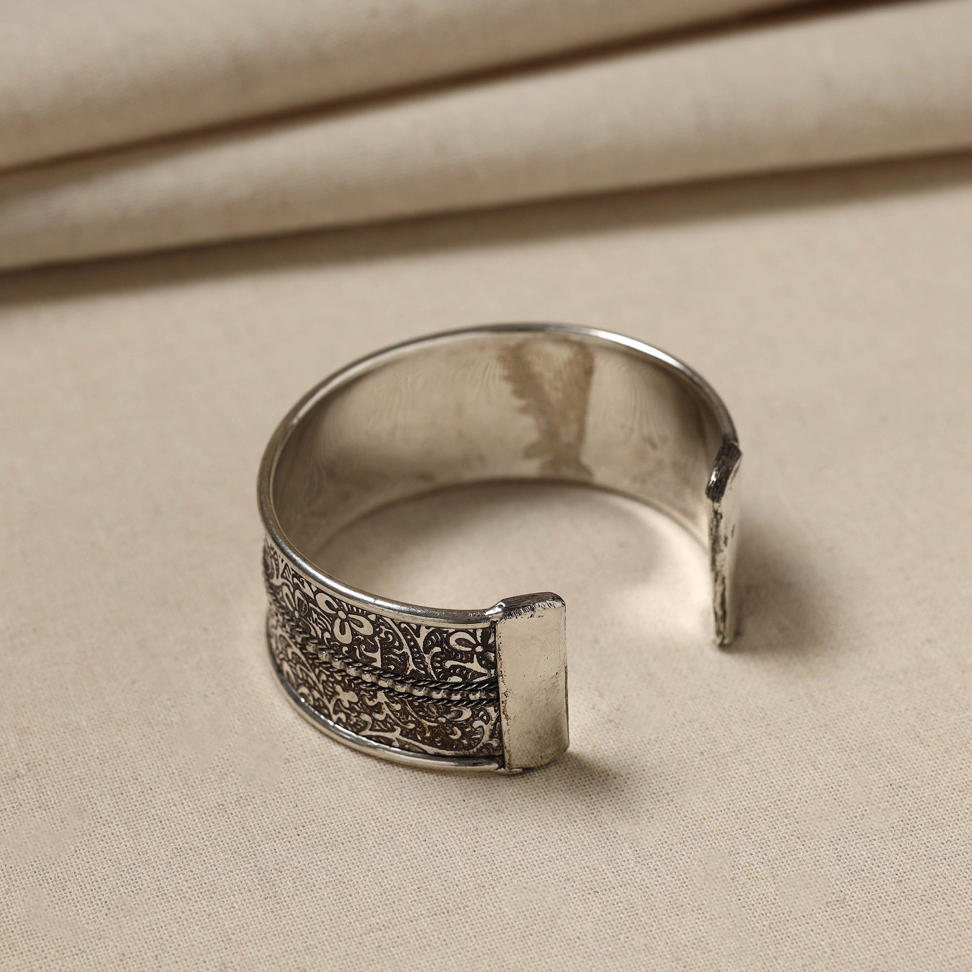 Antique Finish Oxidised German Silver Bangle / Cuff Bracelet (Adjustable)
