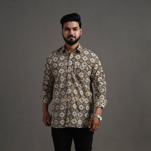 Brown - Bagru Block Printed Cotton Men Full Sleeve Shirt 13