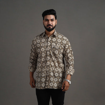 Brown - Bagru Block Printed Cotton Men Full Sleeve Shirt 13