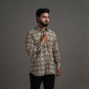 Brown - Bagru Block Printed Cotton Men Full Sleeve Shirt 13